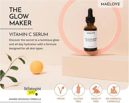 MAELOVE Hydrating Facial Serum with Vitamins C, E, Ferulic Acid and Hyaluronic Acid -1 Fl Oz/30ML ( pack of 2 )